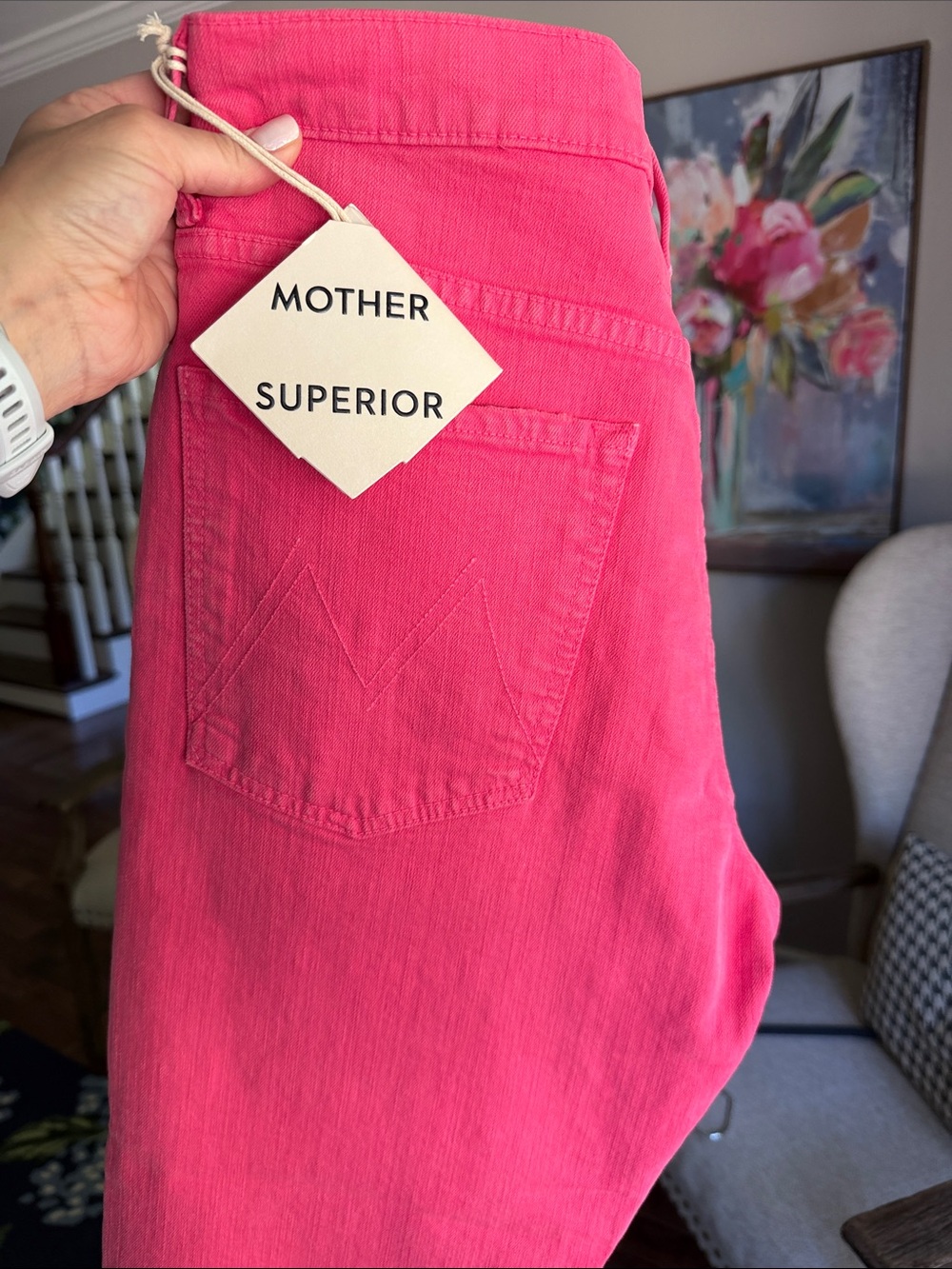 MOTHER Straight Leg Jeans in Bright Pink